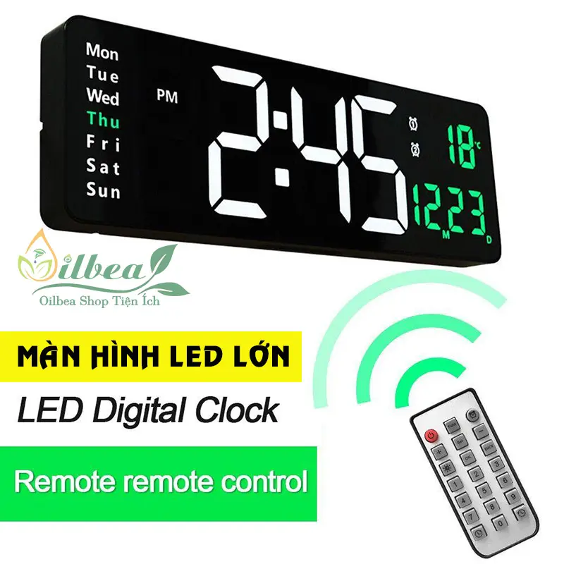 Đồng Hồ LED Điện Tử Treo Tường Màn Hình Lớn 16Inch Điều Khiển Từ Xa Đa Chức Năng Decor Phòng 0