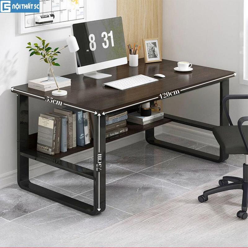 LIVESTREAM Bàn học Nội Thất 5C-Model 1 Bàn làm việc kệ lửng BH 093 chân sắt chữ U 2x4cm chắc chắn mặt bàn dày 15mm bo góc an toàn