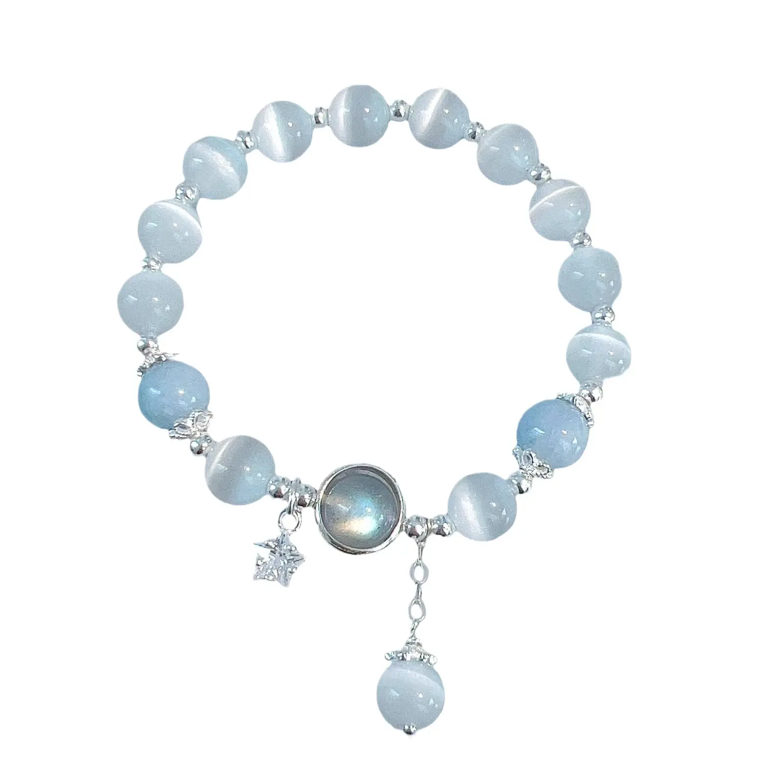 High-Quality Cat's Eye Stone Star Bracelet for Women, Ins Niche Design, Gray Moonlight Artificial Crystal Bracelet, Best Friend Gift