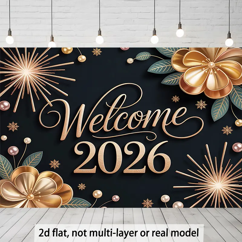 2D Flat, 1pc Extra Large Golden & Black Glittery Number 2026 Welcome ...