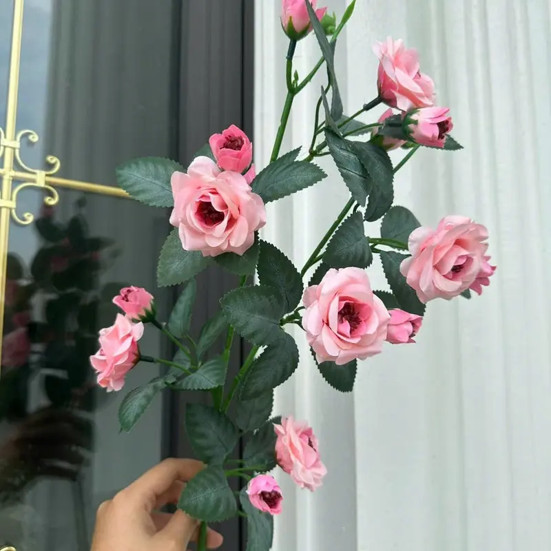 Cành hồng ngoại Rose chất liệu vải chiều cao 70cm gồm  6 hoa 10 nụ trang trí Decro siêu đẹp 5