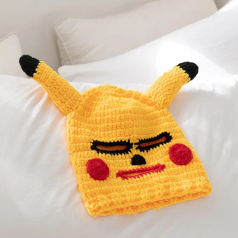 (Hỏa Tốc HCM) Mặt nạ len Pikachu dễ thương Mũ Len đội đầu độc lạ/ Mũ len hình Pikachu đội đầu hài hước 6