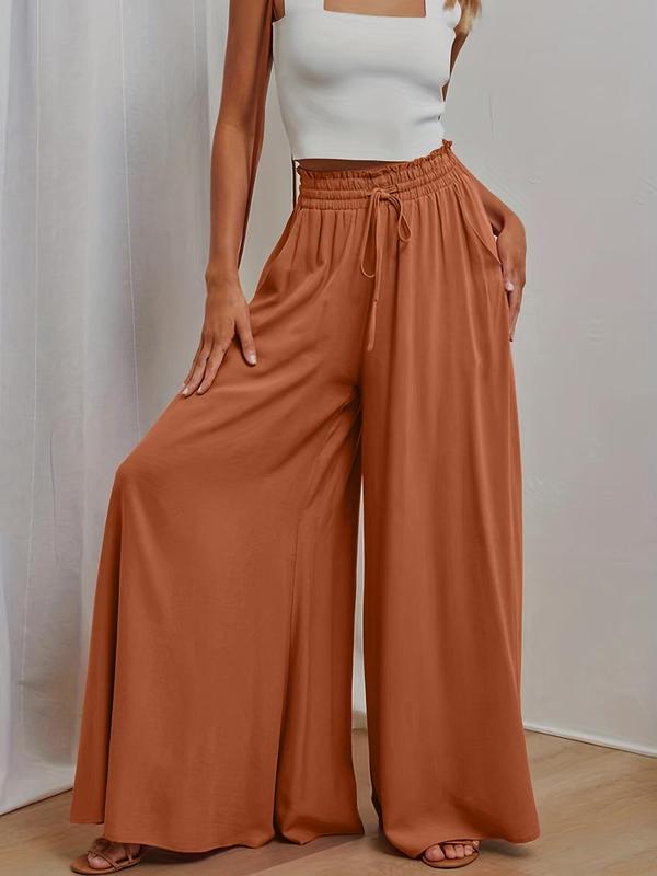 Women's Plain Pocket Drawstring Paper Bag Waist Wide Leg Pants, Casual High Waist Trousers for Fall, Back To School Pants for Women, Women's Bottoms for Daily Wear, Fall Outfits, Fallfreshness, Womenswear 8