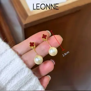 LEONNE-Anting Wanita  Red Clover Pearl  Premium Earrings | A107