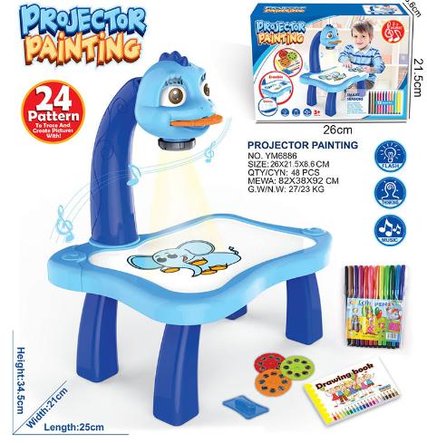 Đồ chơi Bàn vẽ thông minh có máy chiếu tranh ảnh cho bé có kèm Sổ vẽ, túi bút viết các mầu, Bút tập tô vẽ Kem Voi