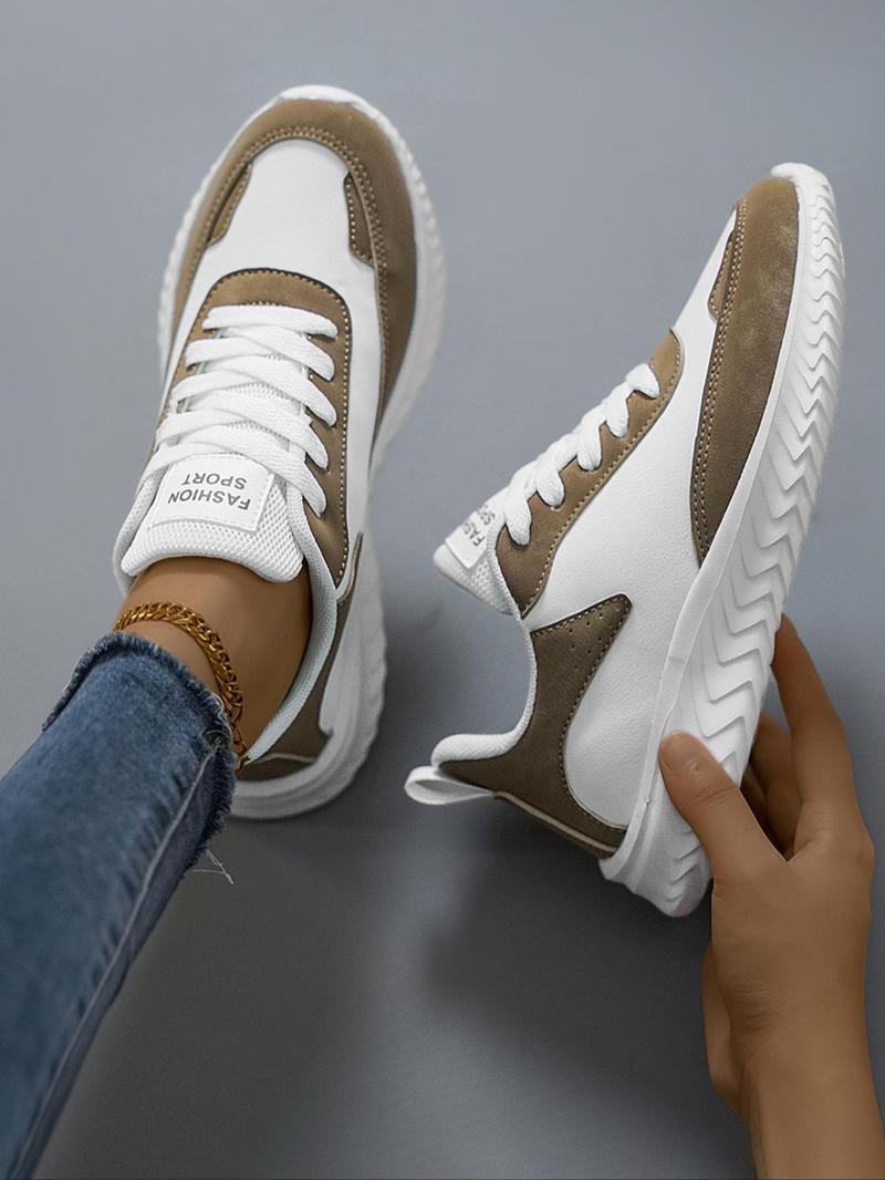 Product Introduction of Women's Fashionable Patchwork Lace Up Low Top Sneakers, Casual Comfortable Breathable Sports Running Shoes, All-match Basic Shoes for Daily Wear 4
