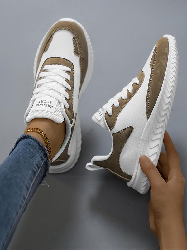 Women's Fashionable Patchwork Lace Up Low Top Sneakers, Casual Comfortable Breathable Sports Running Shoes, All-match Basic Shoes for Daily Wear 3