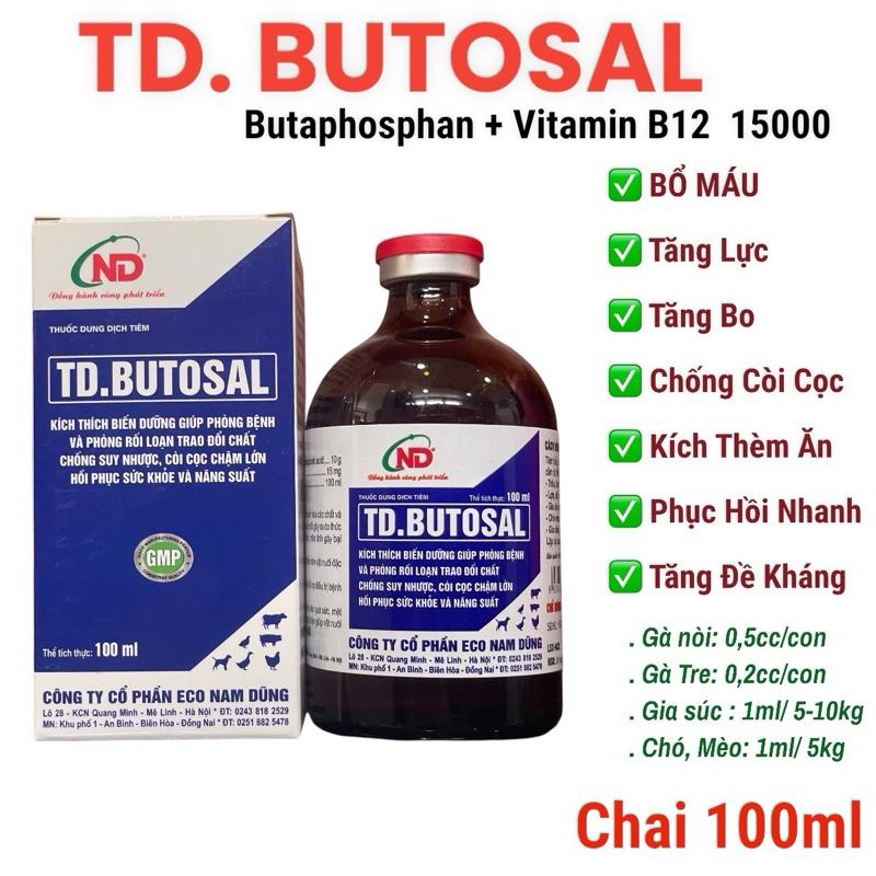 Chai 100ml thuốc bổ tiêm Kích Lực Tăng Bo Tăng Nước Máu Bổ Máu chống suy nhược kích thèm ăn phục hồi nhanh cho gà đá gà chọi heo trâu bò. TD Butosal