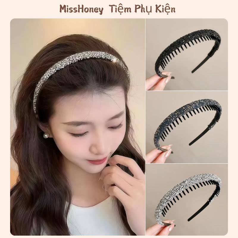 Băng Đô Cài Tóc Có Răng Chống Trượt Đính Đá Sang Chảnh Thời Trang, Bờm Tóc Cho Nữ