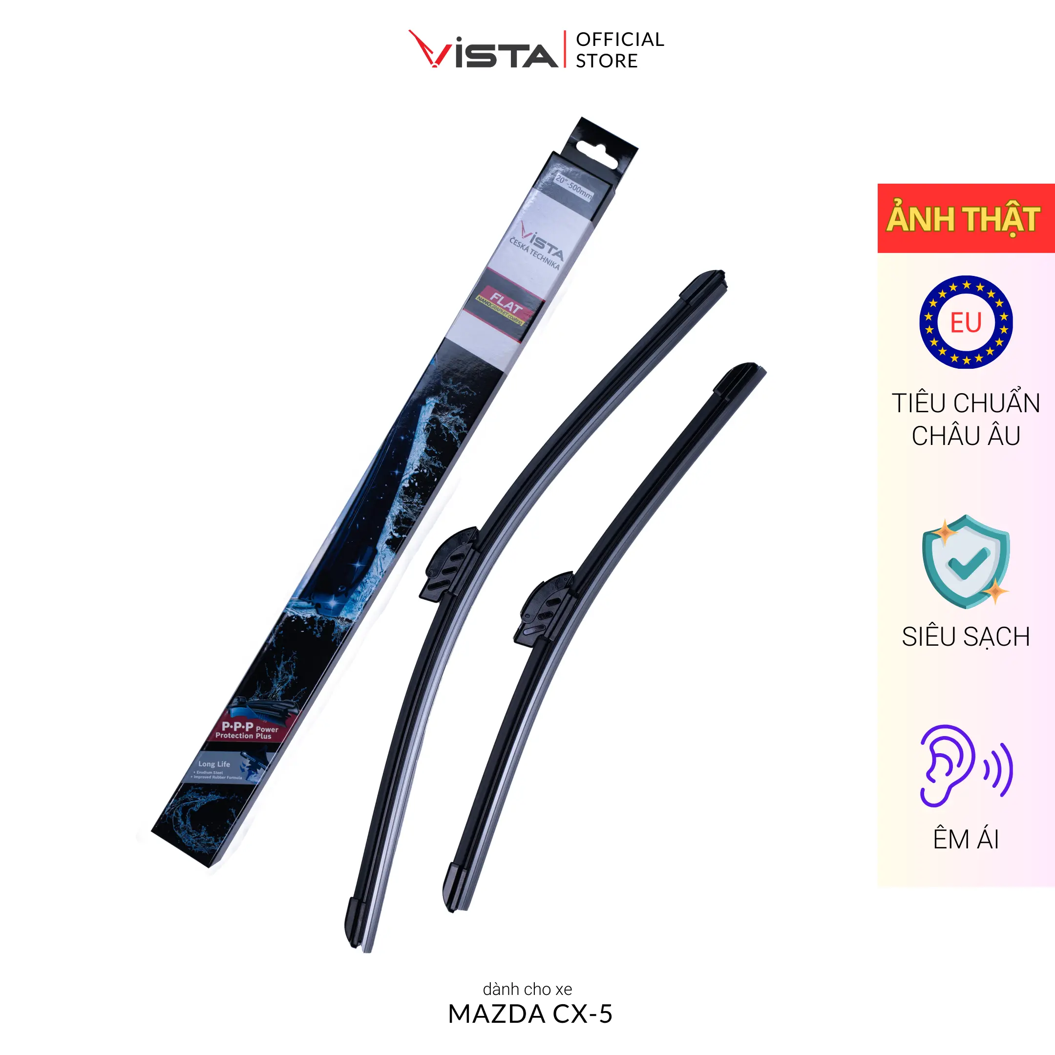 Gạt Mưa Cho Xe Mazda CX-5 (CX5) Thương Hiệu VISTA - Thân Mềm Lưỡi Silicon - Tiêu Chuẩn Châu Âu - Sạch Nhanh - Tăng Độ Bền - Êm Ái gạt  mưa