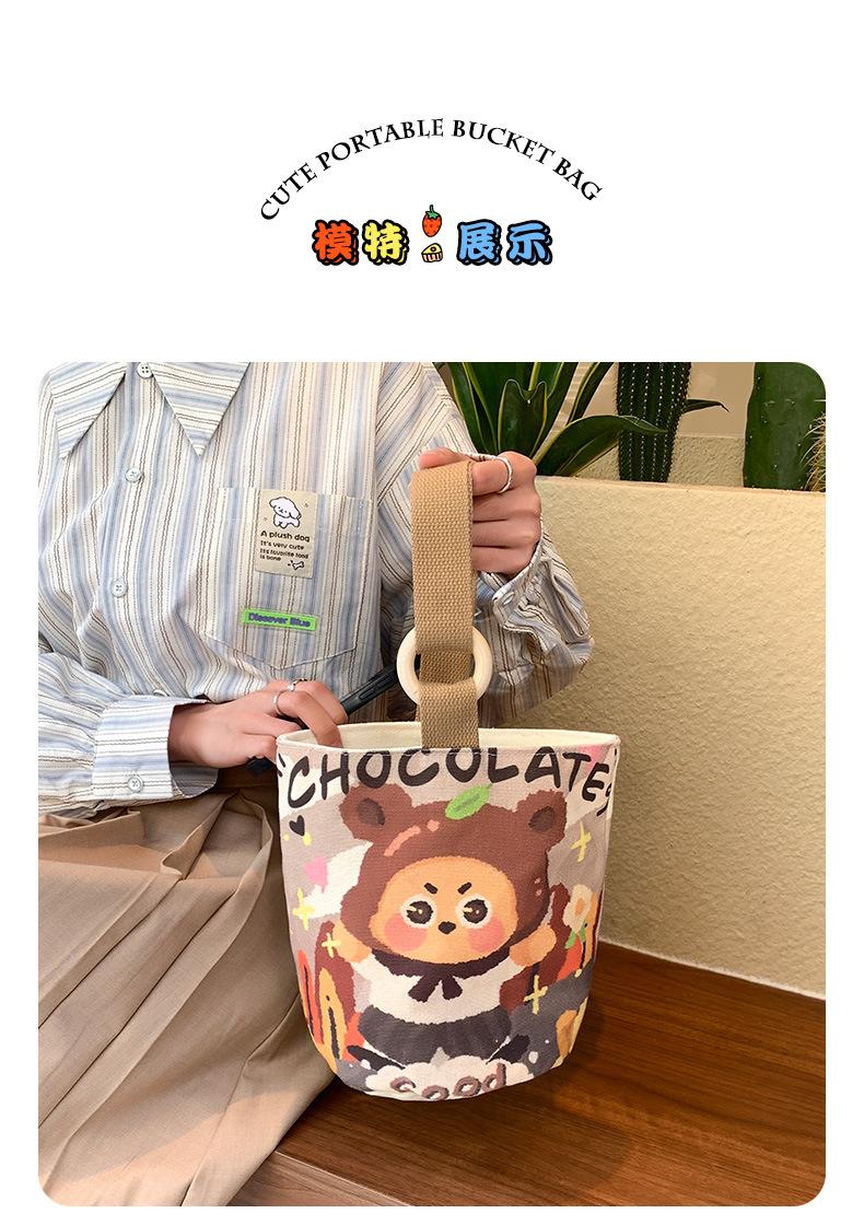Product Introduction of 2024 New Bags Canvas Bag Handbag Large Capacity Travel Bucket Bag Hand Holding Cloth Bag Korean Style One Piece 5