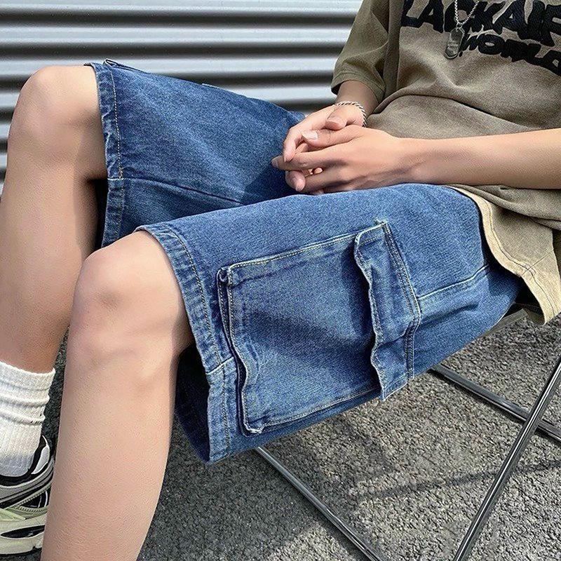  Quần short jean nam túi hộp màu xanh đậm trơn chất bò co dãn tốt form chuẩn QS261 mới Menswear Pants Có Túi 