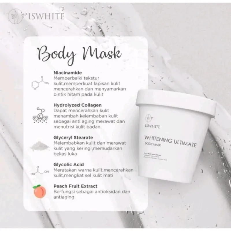 (UKURAN 70GR & 200 GR) ISWHITE MASKER BADAN BODY MASK WHITENING ULTIMATE Mencerahkan Tubuh 3