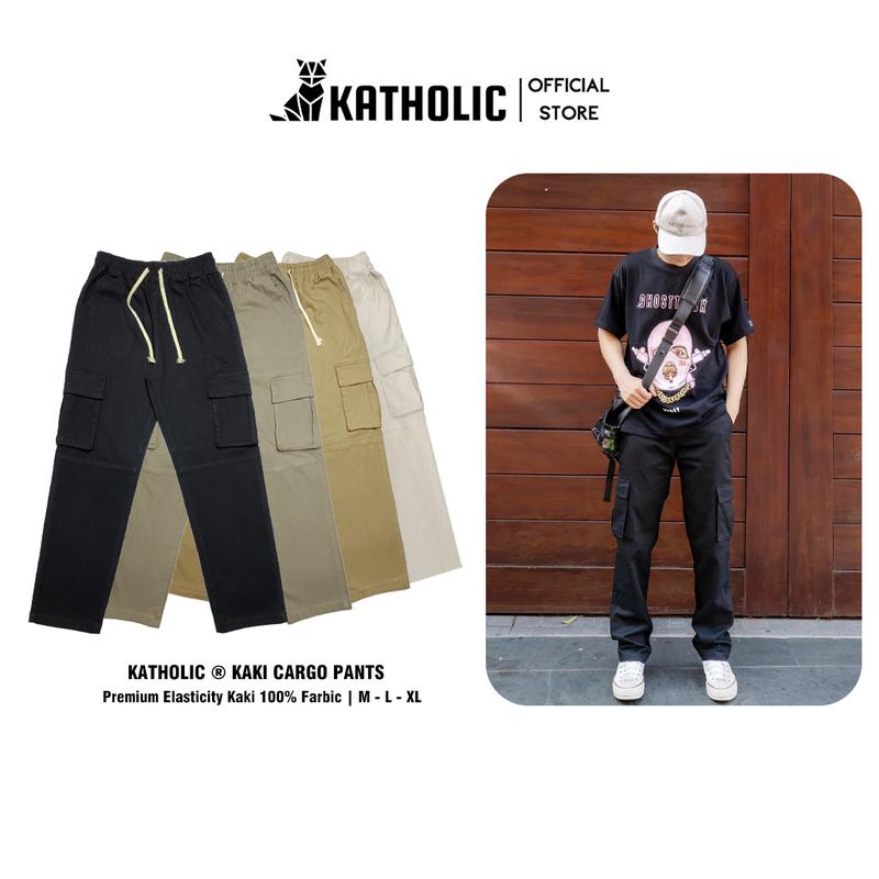 Quần cargo pants nam nữ lưng thun túi hộp ống suông rộng chất liệu kaki 280gsm co giãn gia công tỉ mỉ ba màu đen, nâu, xanh essen KAT016 Menswear