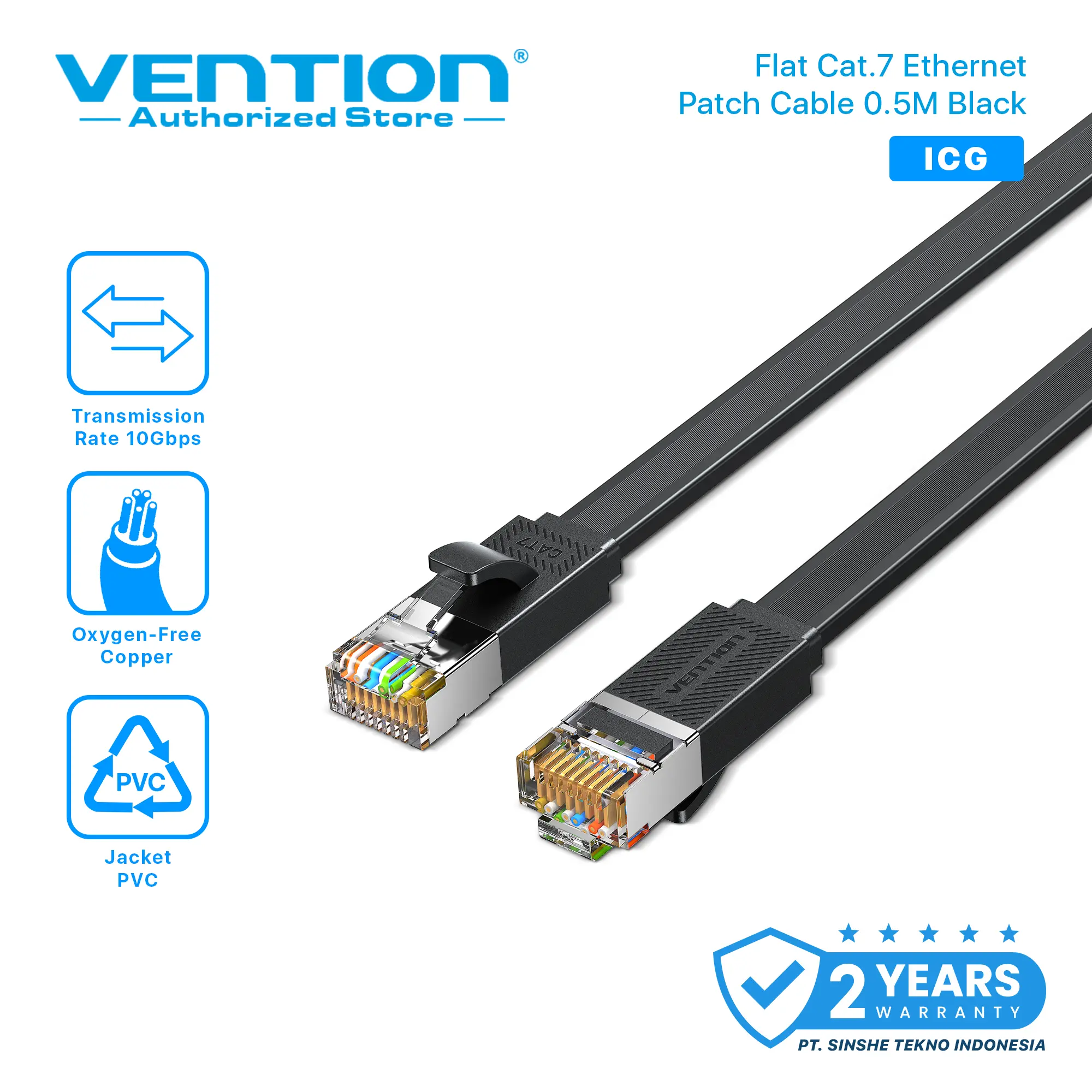 Vention Flat Cat7 LAN Cable 10Gbps Kabel Jaringan RJ45 Gigabit Ethernet