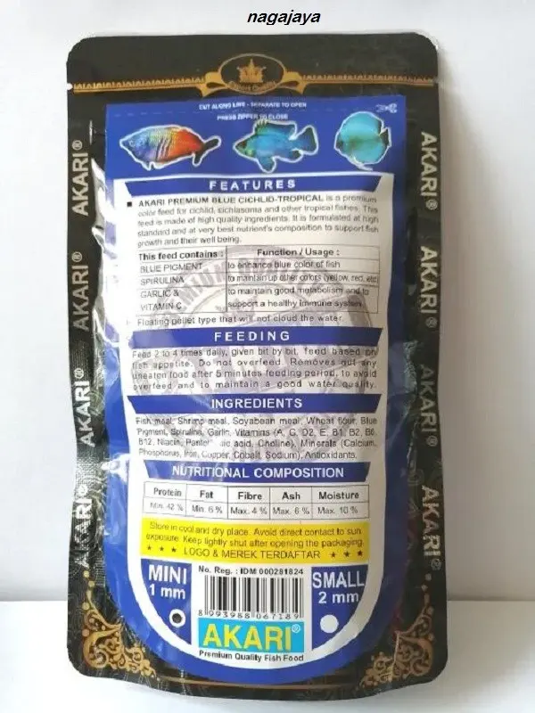 Pelet akari premium blue cichlid 1 mm 100gr pelet ikan siklit 1