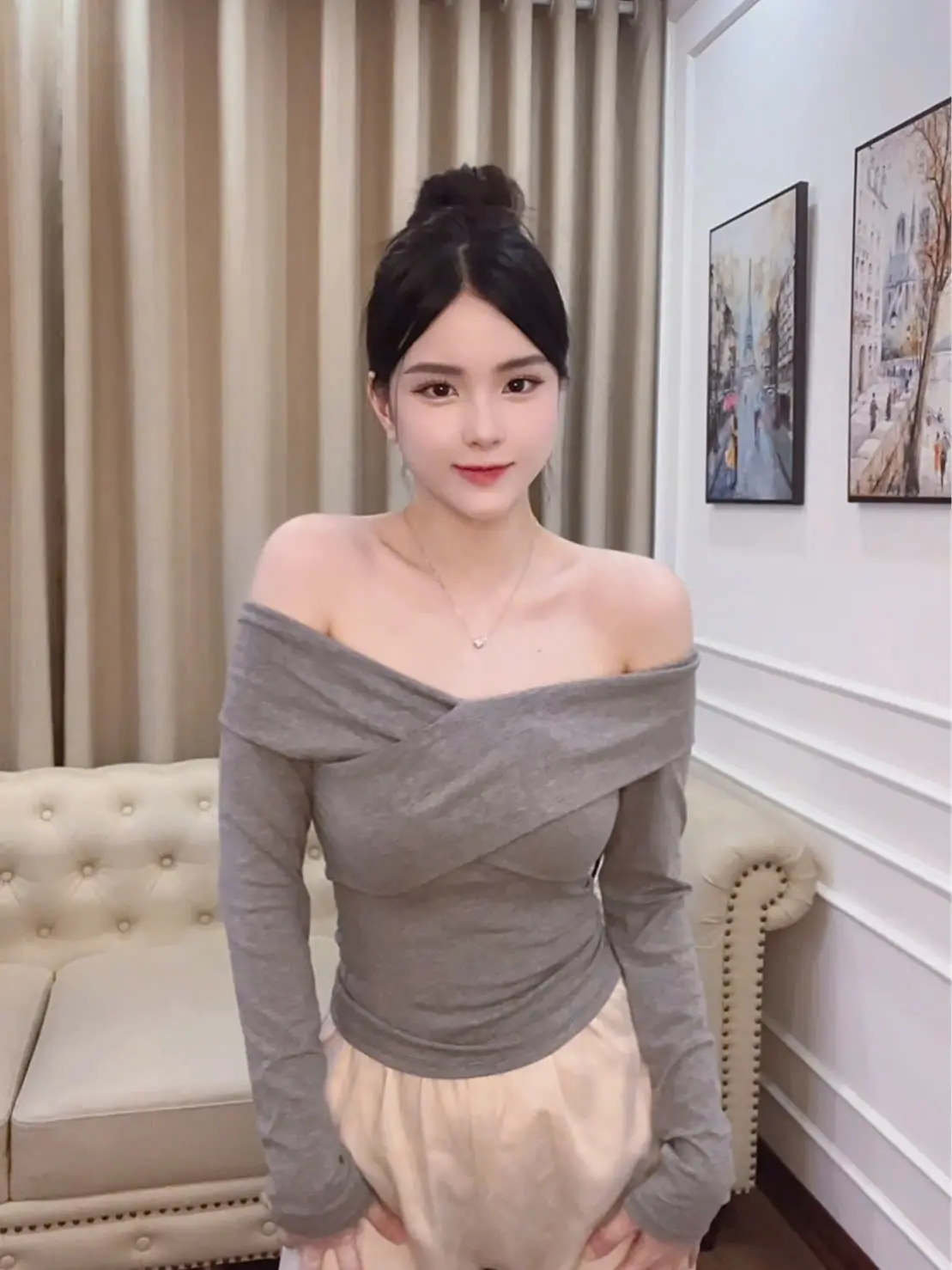 Áo thun nữ dài tay trễ vai dáng ôm body cách điệu thiết kế trendy - Mã 8 Women Top Voan Shirt áothunnu