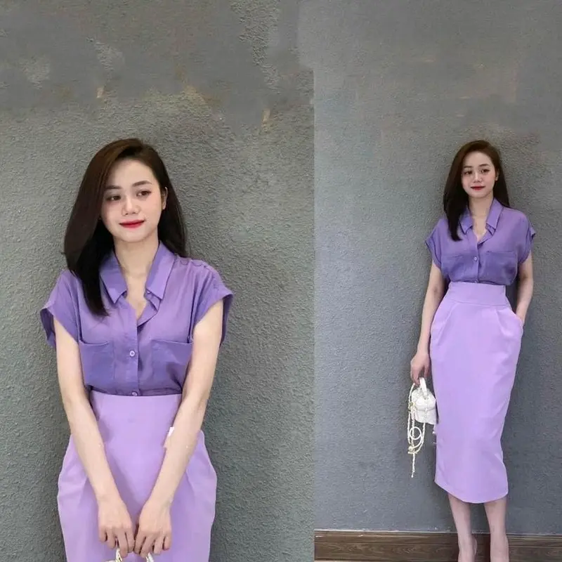 Chân Váy Bút Chì Dài Dáng Bomber 2 túi xẻ sau Nữ Women Voan 1