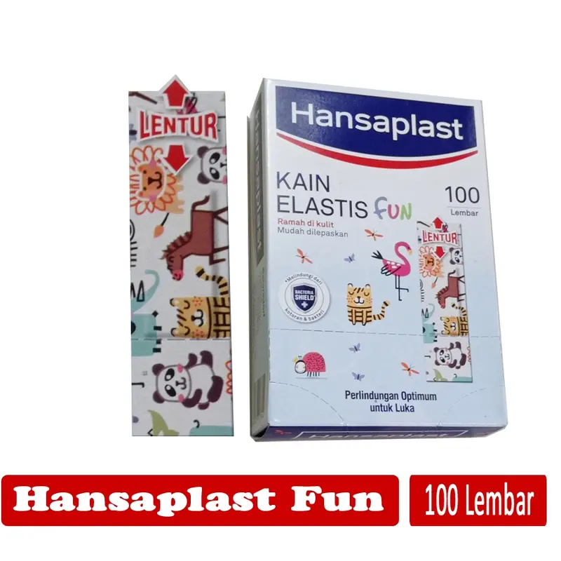Hansaplast Junior Fun Kain Elastis 100 Lembar Motif Lucu & Menarik Perindungan Optimum untuk Luka Perekat Kuat 0