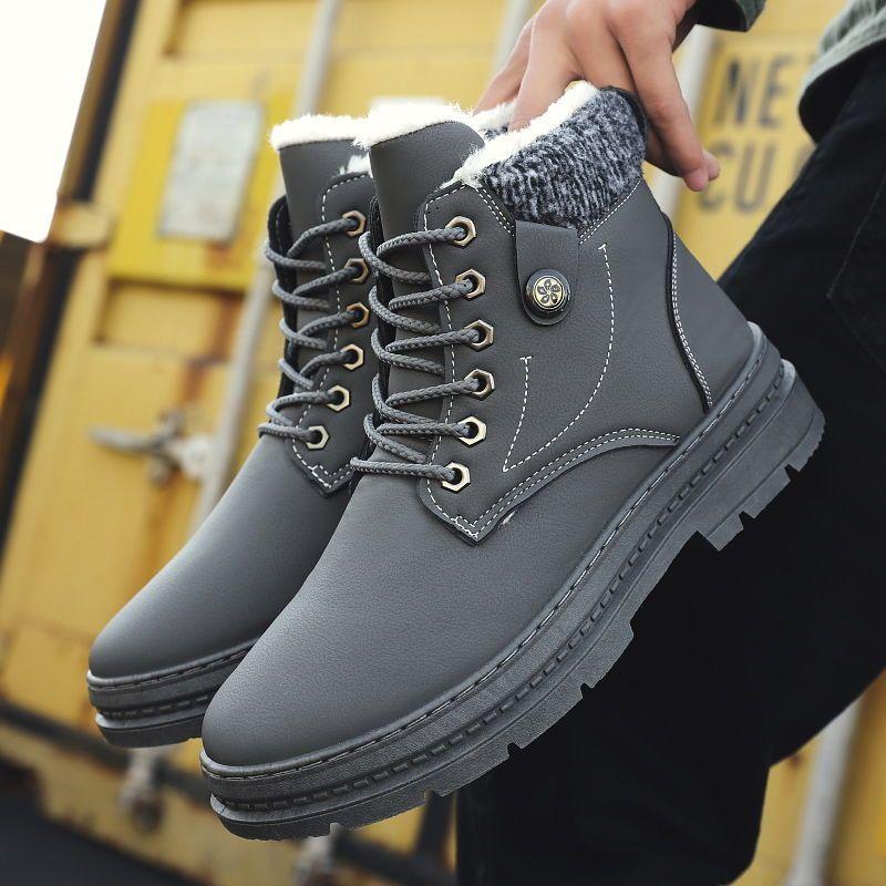 giay boot nam  Bốt Đi Tuyết Phong Cách Hàn Quốc, Giày Đệm Cotton Cao Cấp, Lót Lông Cừu, Dày Và Ấm Áp, Bốt Giữa, Bốt Công Nhân Thường Ngày, Thời Trang, Giày Ren Giữa Hoa Cổ Cao 6