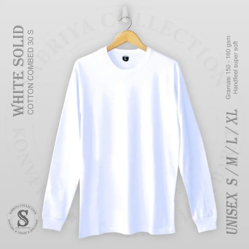 Kaos Polos uk S M L XL XXL lengan panjang Panjang 30s Pria/Wanita Katun Combed 30s Couple Tebal Lembut Nyaman Pasangan  Distro Wanita Baju Oblong Atasan Dewasa Tangan Oversize Celana Setelan Pendek 3