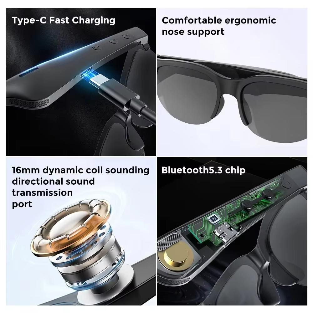 Translation AI Smart Glasses 144 Languages AI Real Time Bluetooth Glasses Earphones Bluetooth 5.4 HIFI Stereo Sound Sunglasses