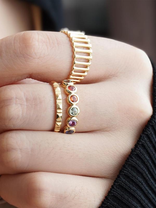 925 Sterling Silver Colorful Artificial Zircon Decorated Ring, Fashion Jewelry Accessories for Women & Girls, Trendy All-match & Exquisite Jewelry for Birthday Gift 8