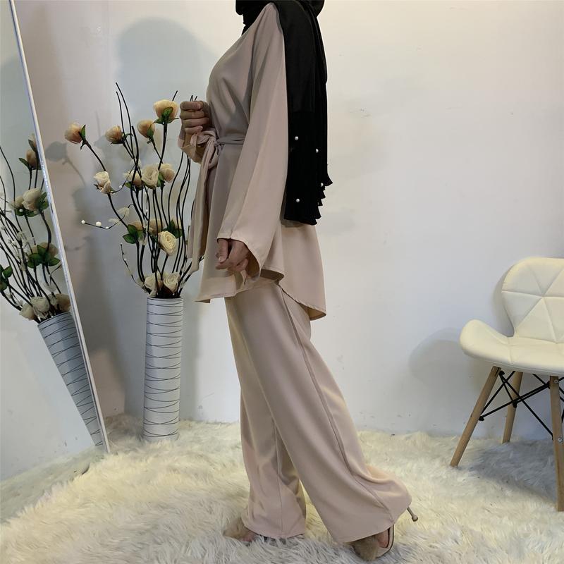 Product Introduction of Fashion Women's Simple Wide-Leg Pants Muslim Tie Set 2272 22