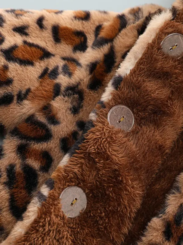 Toddler Girl's 3d Ear Decor Leopard Print Button Front Plush Hooded Winter Coat, Cute Long Sleeve Outerwear for Fall & Winter, Kids Clothes for Daily Wear 3