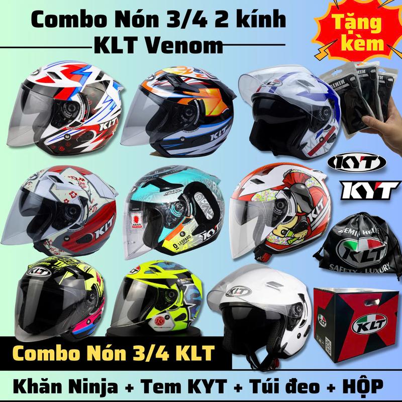 ( Tặng tem KYT, KHĂN NINJA ) Mũ Nón bảo hiểm 3/4 KLT 2 kính đủ các tem chính hãng 2025