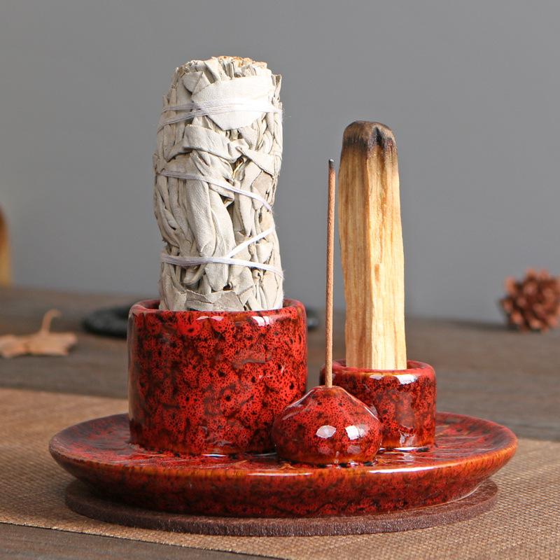 Product Introduction of Atmosphere Creator Export Nordic Style Ceramic Aromatherapy Candle Holder Black Sacred Wood Burning Plate Ceramic Base Wax Holder 19