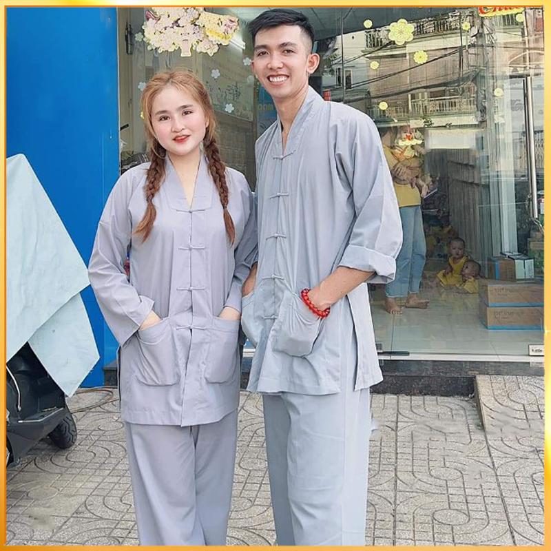 Đồ Lam Đi Chùa Nữ - Bộ Trang Phục Truyền Thống La Hán Phật Tử  Vải Kate, Áo Tay Dài Có Túi Nút Vải Kết N.A STORE - AL015 Top Women Dài Tay Thun Nhung