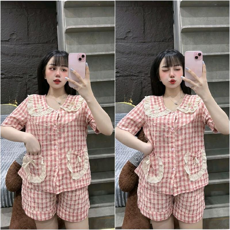 Bộ Đùi Mặc Nhà Cho Nữ Áo Vải Đũi Kẽ Mềm (40-58kg) - Women Voi Nho Kem 6