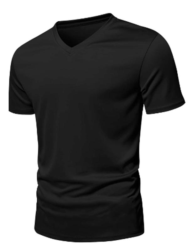 Men's Plain V Neck Loungewear Tee, Regular Fit Casual Soft Comfortable Short Sleeve T-shirt for Summer, Men's Sleepwear for Indoor Wear 4