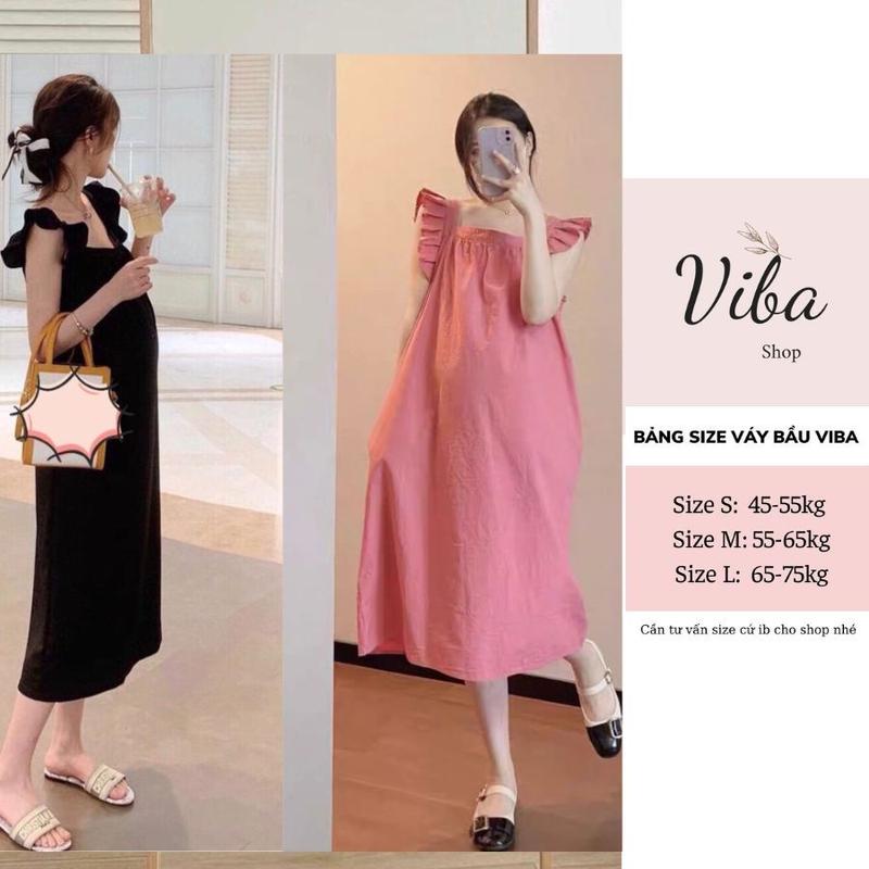 Váy bầu tiểu thư [VB52] tay cánh tiên màu hồng đen