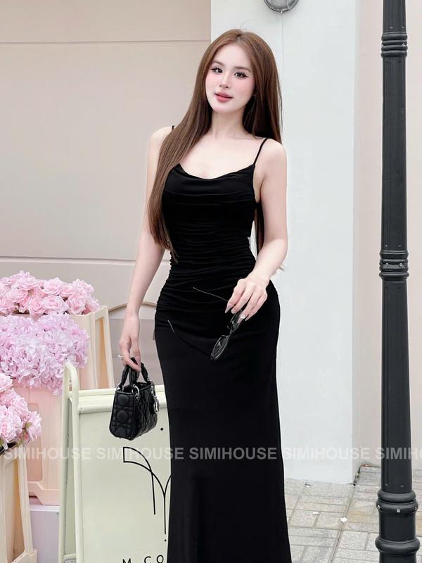 (SIMI HOUSE) VÁY BODY HAI DÂY LADONG NHÚN SƯỜN / Váy sang chảnh thiết kế 2s basic Dress 2025 5
