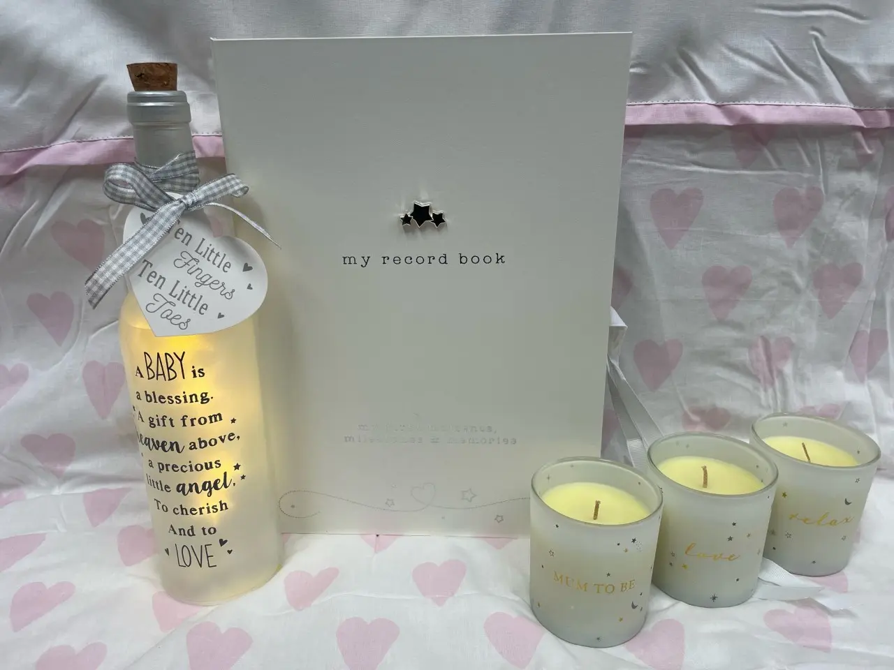 Mother To Be Set Baby Memories Book Bambino Luxury Scented Candles Light Up Bottle