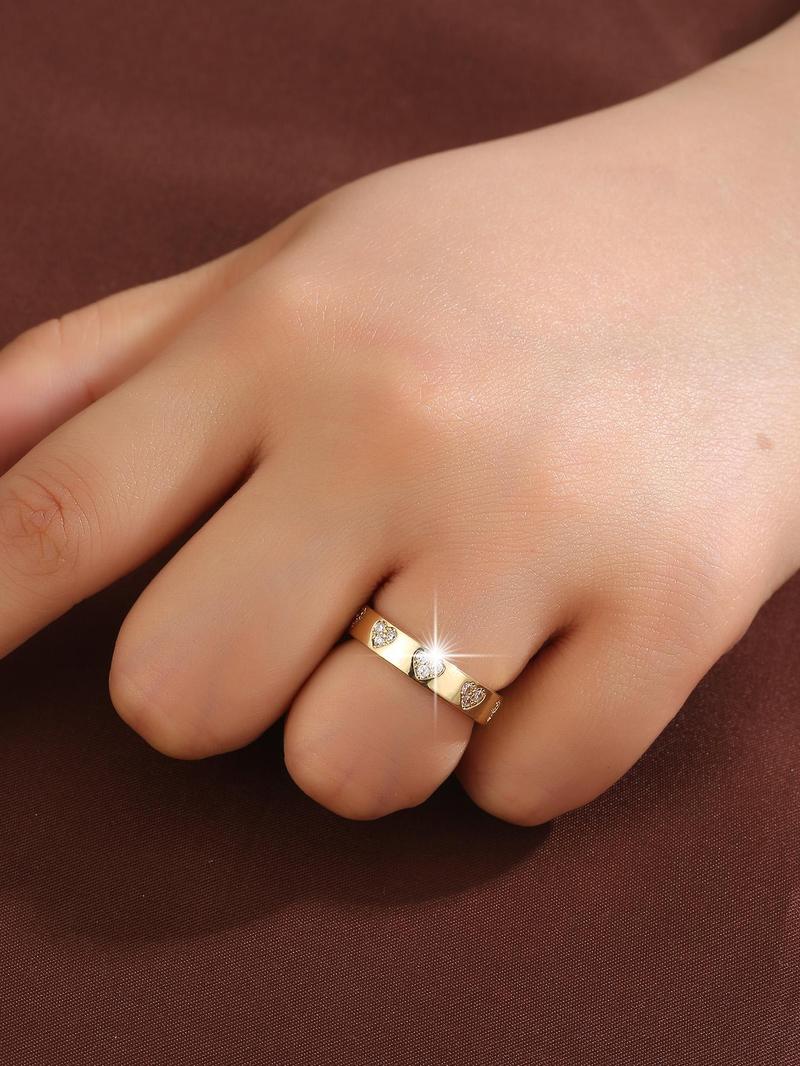 Product Introduction of Sweet Love Design Artificial Zircon Inlaid Ring, Fashion Accessories for Women for Party, Daily Clothing Decor, Trendy All-match & Exquisite Jewelry for Birthday Gift 3