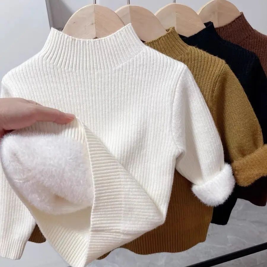 Áo Len Trẻ Em, Lớp Nền Lót Lông Cừu Một Lớp, Cho Bé Trai Và Bé Gái, Áo Len Cổ Lọ Nửa, Đồ Lót Lông Cừu, Thời Trang Hợp Xu hướng Phong Cách Joker, Thích Hợp Cho Mùa Thu Và Mùa Đông