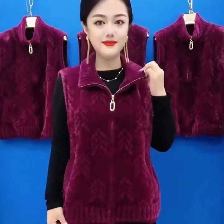 Quần Áo Mùa Đông Cho Mẹ, Phong Cách Phương Tây, Áo Khoác Nhung Lông Chồn, Trang Phục Mùa Thu Thanh Lịch, Áo Vest, Thích Hợp Cho Phụ Nữ Trung Người Già Và Cao Tuổi, Áo Vest Dễ Phối Đồ, Hàng Mới Về 2024 6
