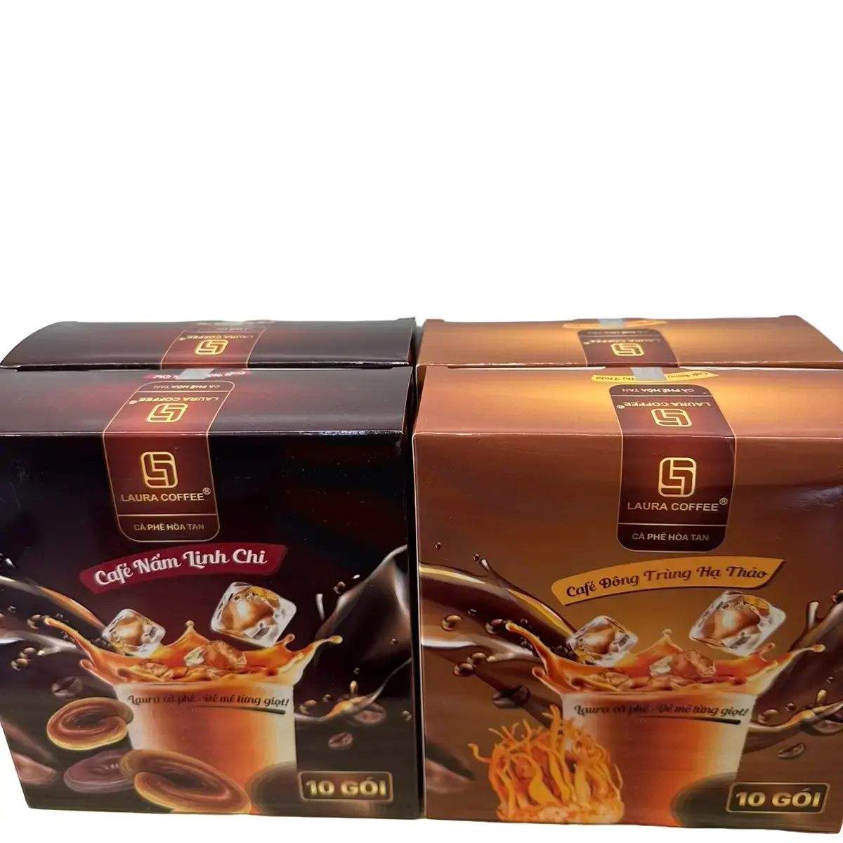 ( COMBO 4 HỘP 2 VỊ) CAFE NẤM LINH CHI VÀ CAFE ĐÔNG TRÙNG HẠ THẢO LAURA NHẬT KIM ANH Coffee