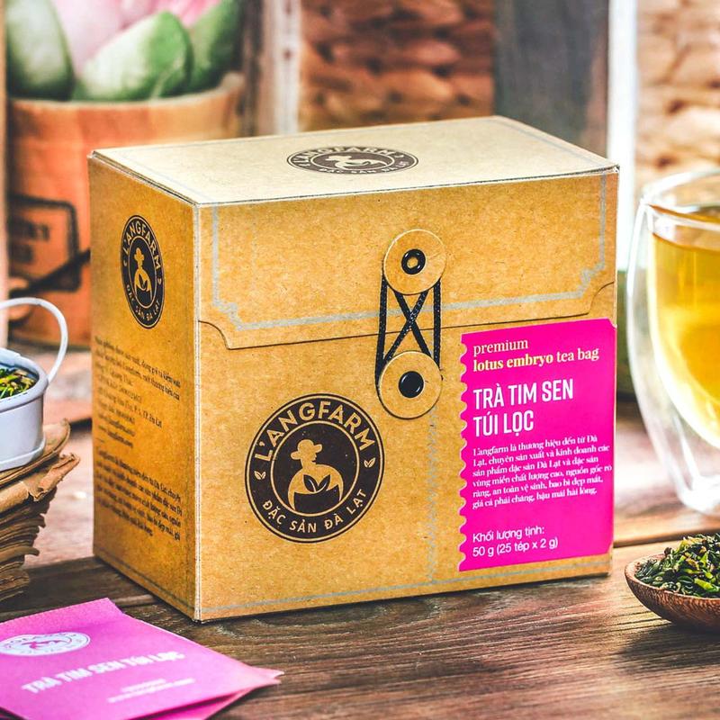 Trà tim sen túi lọc Langfarm - Thảo mộc cho sức khoẻ, thơm dịu vị thiên nhiên, sản xuất tại Đà Lạt - Mẫu kraft 25 tép