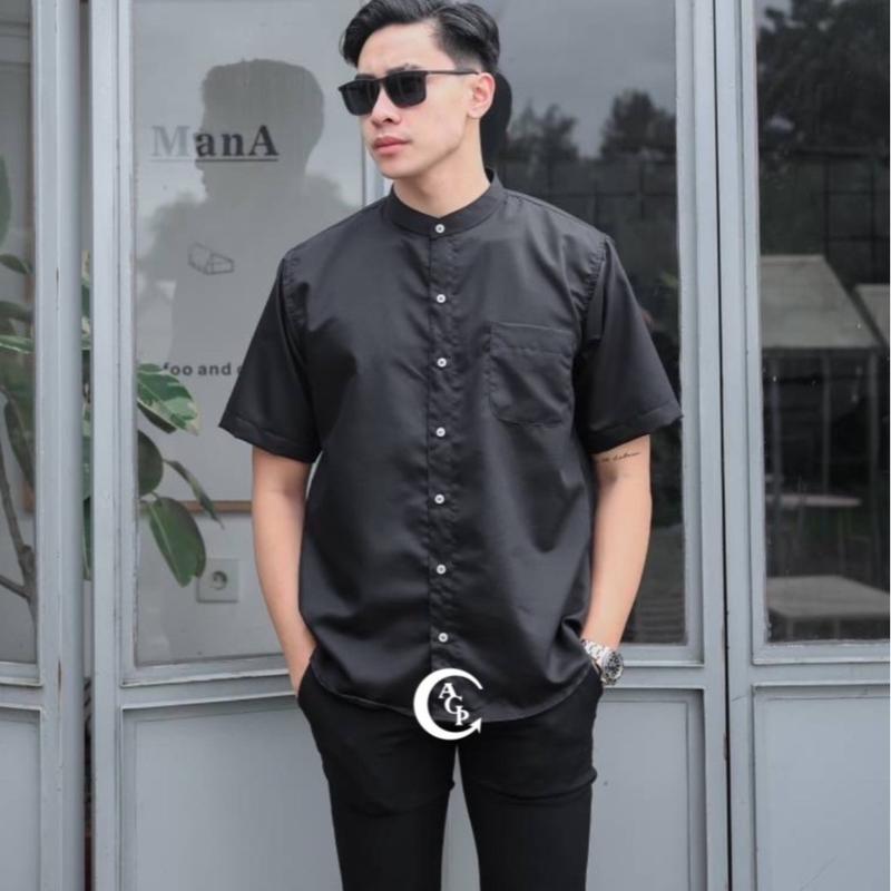 AGP Kemeja Shanghai - Toyobo Pendek / Kemeja Shanghai Pria Lengan Pendek / Kemeja Pria Basic Polos / Kemeja Muslim Katun 4