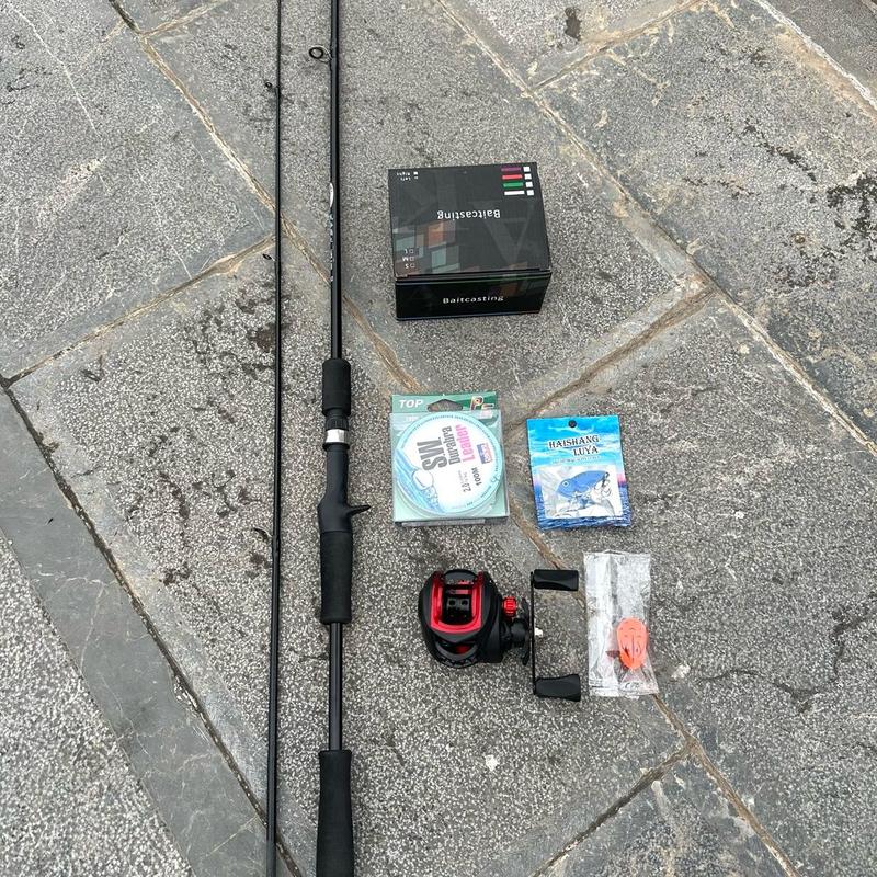 Bộ combo cần lurre sói đen máy ngang kèm máy, cá sắt , nhái hơi quận dù sw đủ size 1m65-2m1 bộ cần sói đen ngang đồ câu việt Pháp