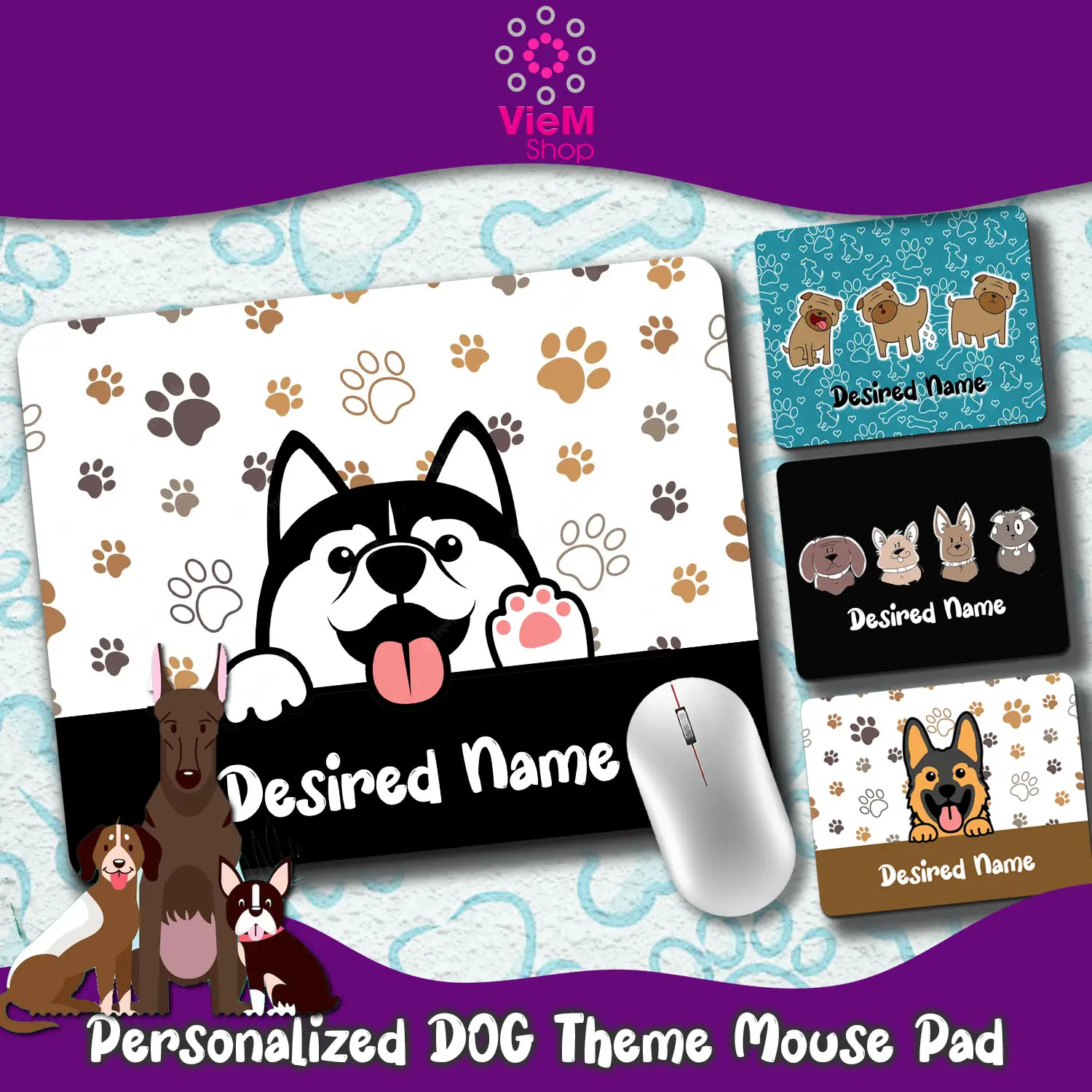 Personalized DOG Theme Mousepad |  Dog Bowl Mat Bowl Pad | Gift | Giveaways mouse