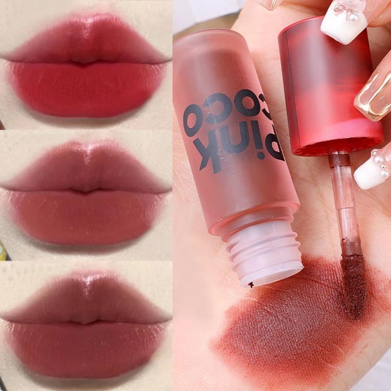 Son Kem Màu Hồng Nâu PINKCOCO Son Môi Dạng Lỏng Lì Lâu Trôi Không Thấm Nước Lớp Hoàn Thiện Nhung Màu Đỏ Nude Và Đỏ Bùn Môi Son Kem Má Hồng