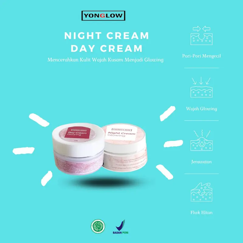 Paket 2in1 Yonglow Skincare Day Night Cream Siang Malam Pembersih Muka Kusam Pemutih Pencerah Wajah Glowing 5