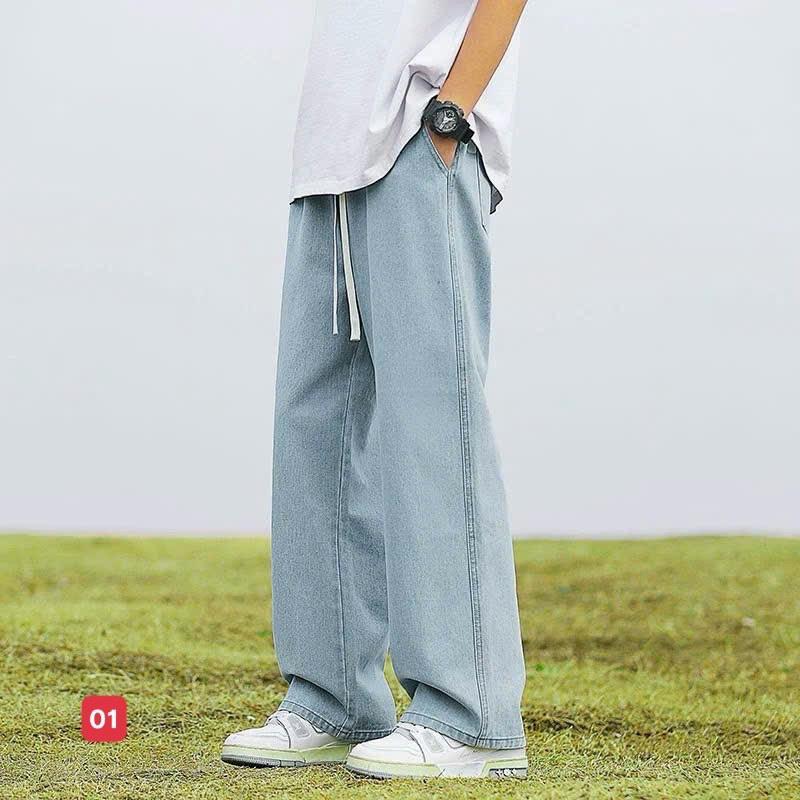 Quần baggy jean nam trơn không rách ống rộng màu xanh nhạt chất bò dãn nhẹ B01 dáng chuẩn Menswear Pants Có Túi  - TCS Trùm Chuyên Sỉ