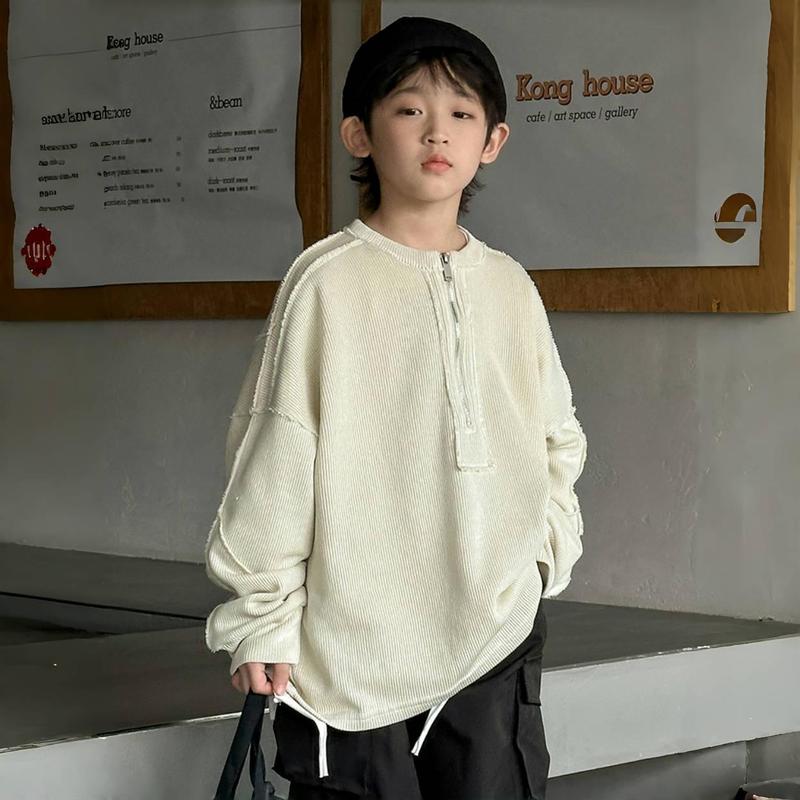 Áo Bé Trai Tay Dài Thu Đông Cá Tính | Áo Basic Trắng Đen Siêu Đẹp Cho Bé Size 120-170