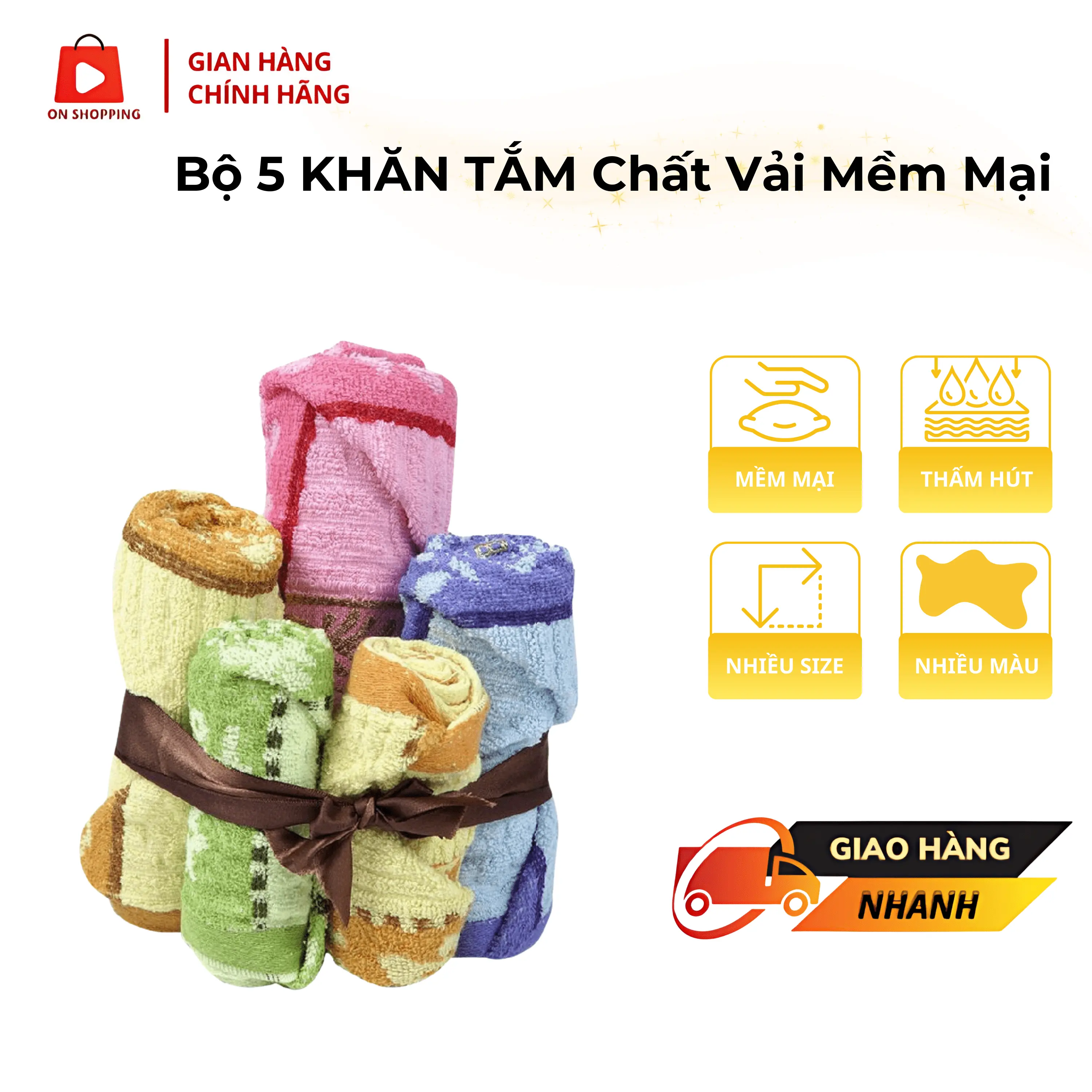 Bộ 5 KHĂN TẮM Chất Vải Mềm Mại ONSHOPING Thấm Hút Nhanh Và Khô Ráo Chất thấm hút Phòng tắm